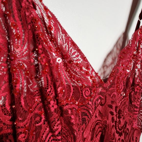Victoria's Secret Satin Maxi Slip Dress S Red Romantic Lace Valentine Holiday - Picture 3 of 16